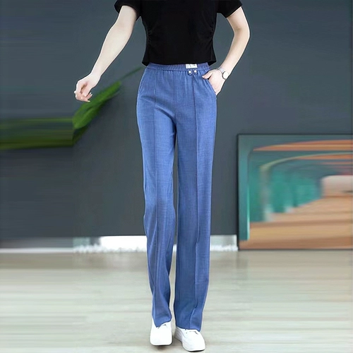 Джинсовые тонкие шелковые штаны для отдыха, высокая талия, подходит для подростков, свободный прямой крой