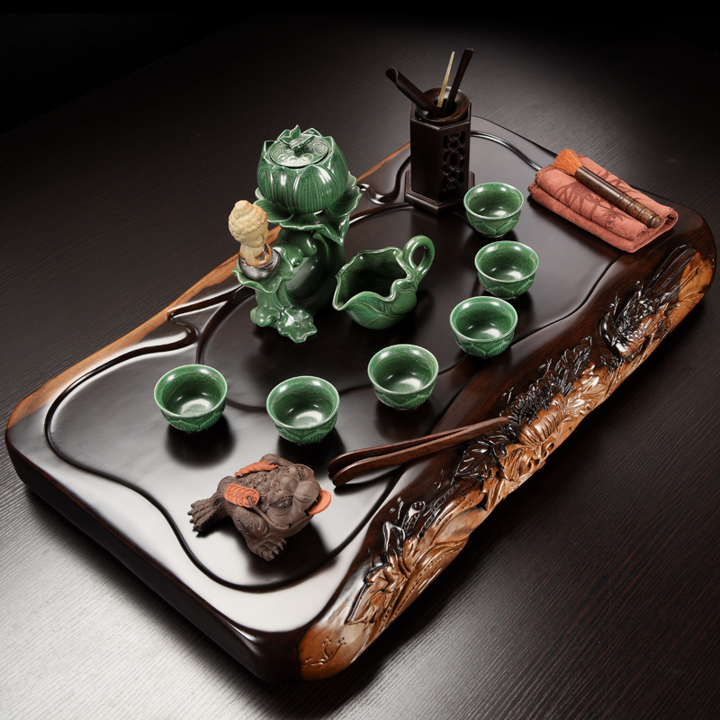 Repeatedly in the whole piece of ebony wood tea tray tea Chinese contracted ceramic kung fu tea set the teapot tea tray