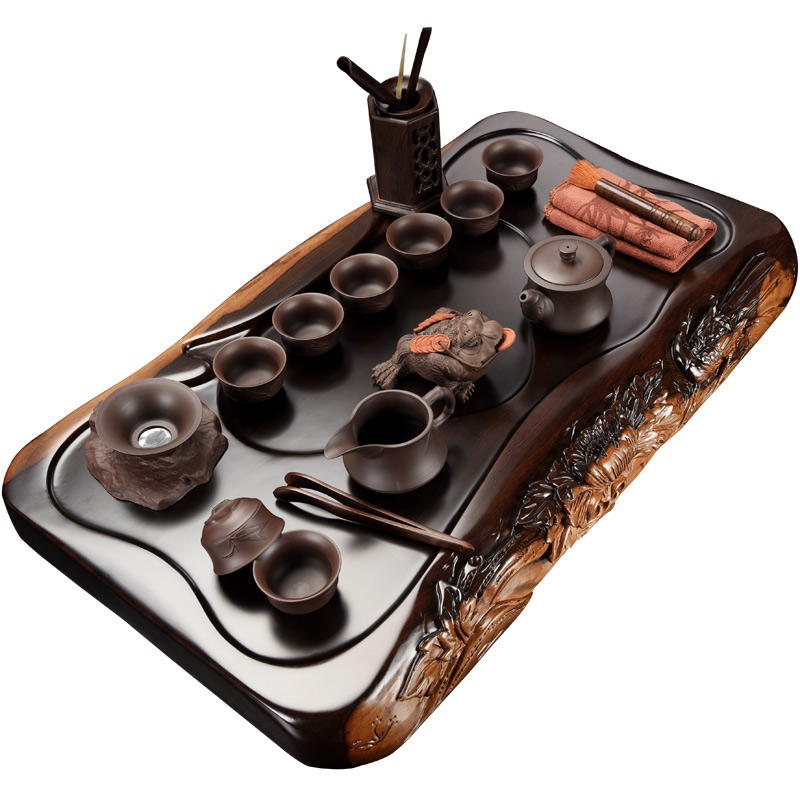 Repeatedly in the whole piece of ebony wood tea tray tea Chinese contracted ceramic kung fu tea set the teapot tea tray