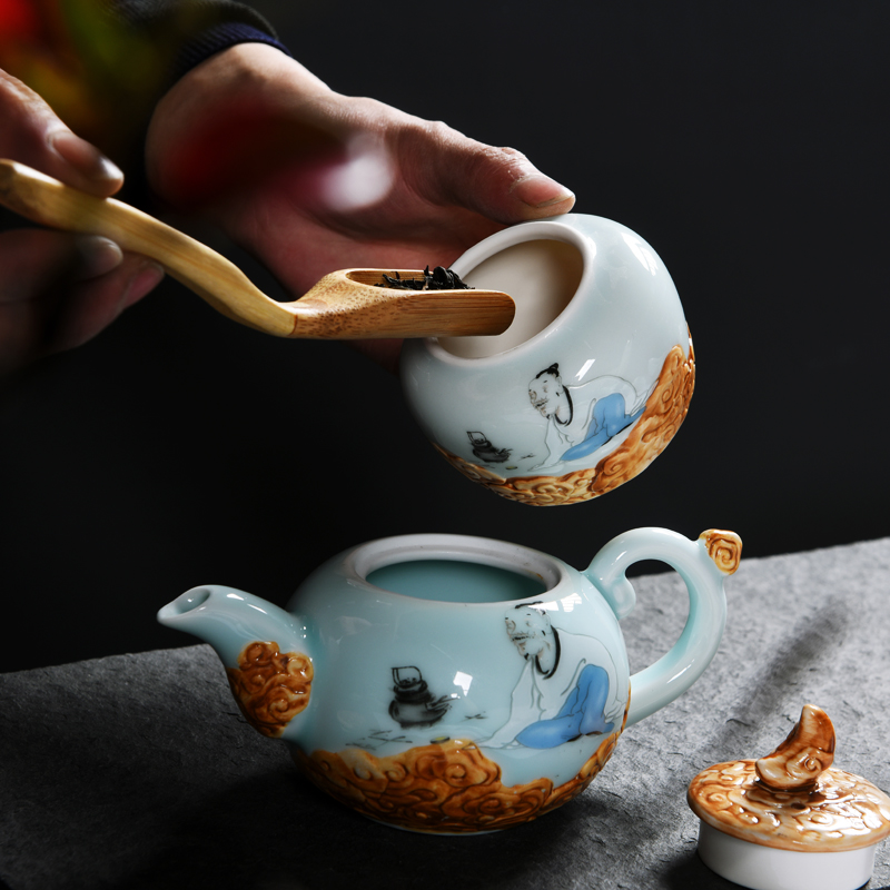 All the popular household celadon relief of a complete set of tea set contracted Chinese ceramic tea pot kung fu tea set