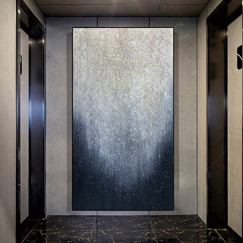 Hand-painted oil painting starry sky shining modern light luxury porch background wall decoration painting dining room corridor living room gold foil hanging painting