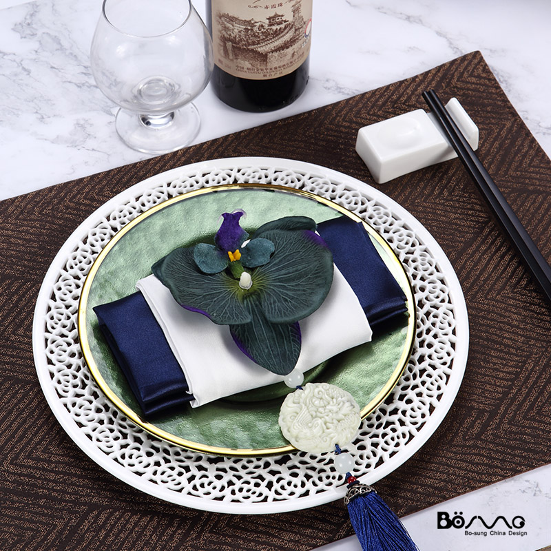 Chinese modern new Chinese style dinner plate ipads porcelain tableware set example room hall hollow out blackish green mat chopsticks sell like hot cakes