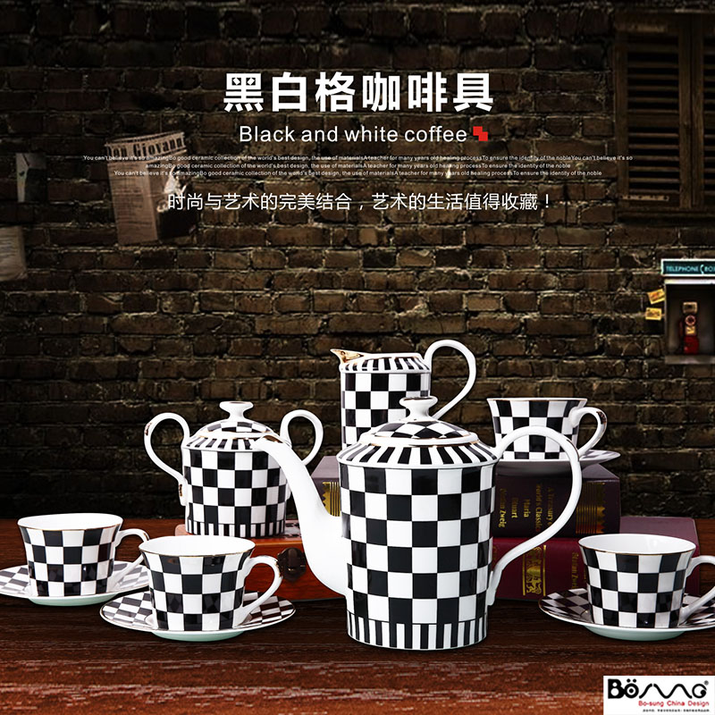European ceramic coffee set English afternoon tea set in Italy, black and white case safflower tea saucer gift box packaging sales