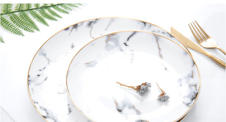 Northern wind household steak plate suit contracted western - style food plate marble disc ceramic large serving dishes for breakfast