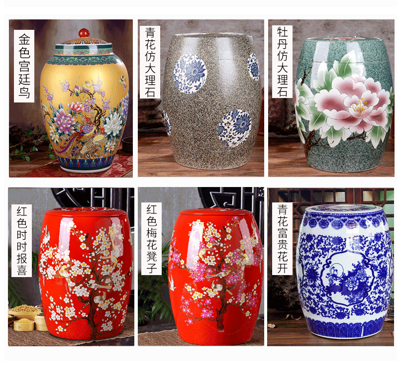 Jingdezhen barrel insect - resistant seal ceramics with cover 50 kg pack ricer box home 20 jins of blue and white porcelain porcelain water tanks