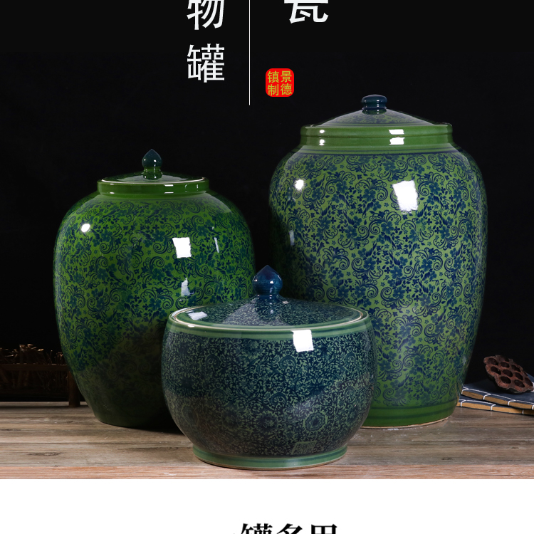 Jingdezhen ceramic barrel ricer box 20/30/50 kg with cover seal insect - resistant moistureproof cylinder pickles tank household