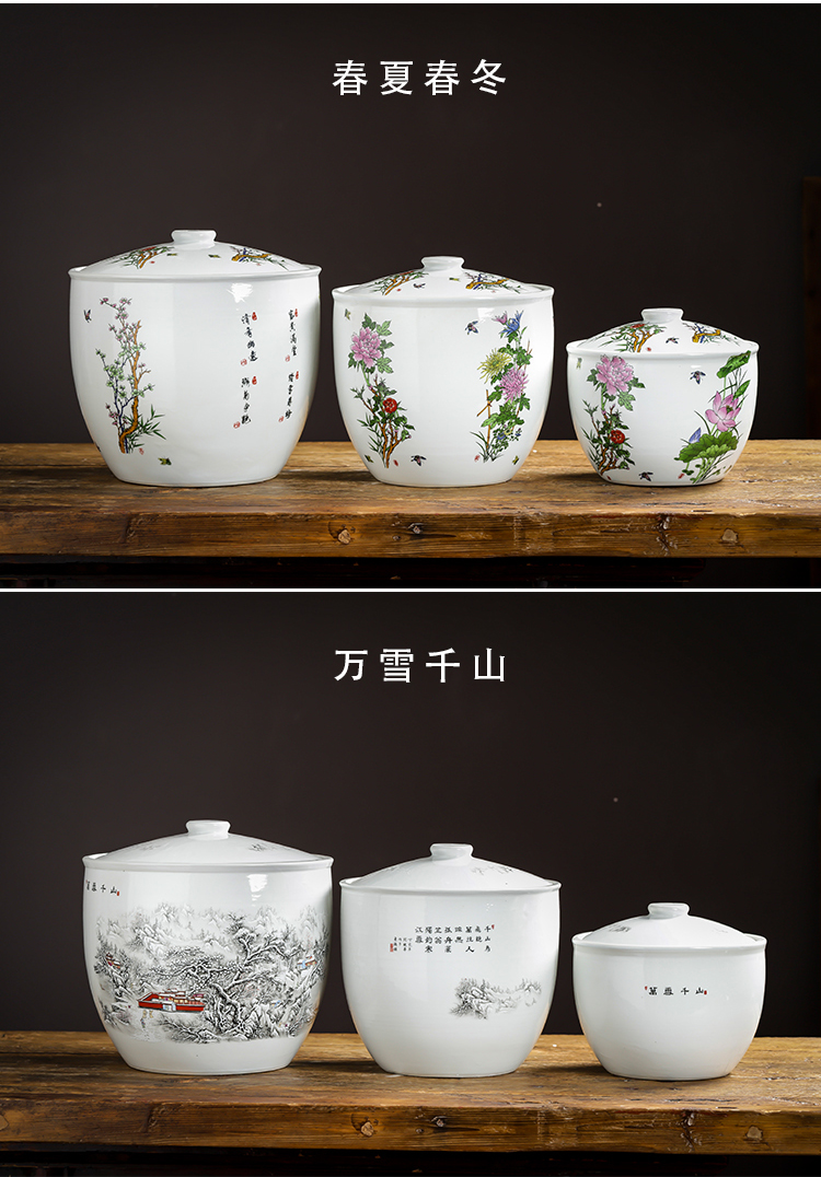 Jingdezhen ceramic barrel with cover loading ricer box 10 jins home 20 jins insect - resistant moistureproof mildew store meter box, meters as cans