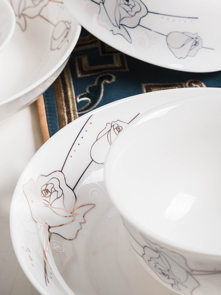 The dishes suit household microwave oven dedicated jingdezhen ceramic bowl chopsticks to eat rice bowl Nordic tableware dishes 10