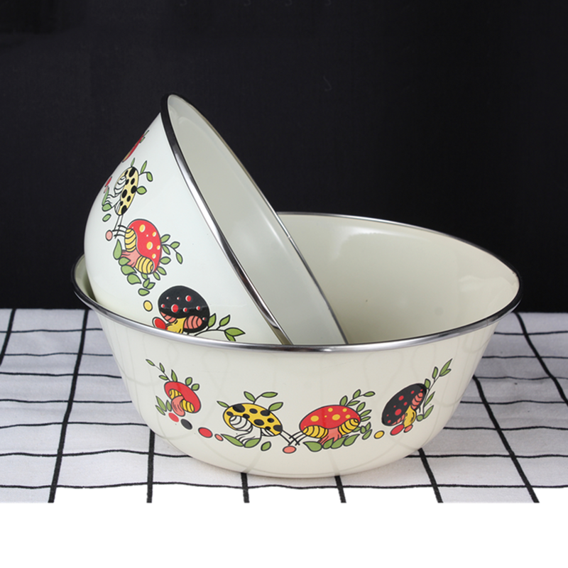 Enamel bowls with cover nostalgic old pig salad bowl of soup bowl large household kitchen thickening tank preservation storage use