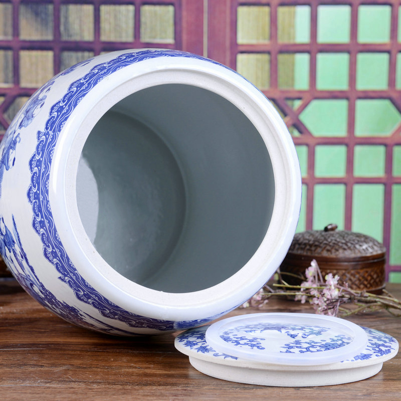 Jingdezhen barrel insect - resistant seal ceramics with cover 50 kg pack ricer box home 20 jins of blue and white porcelain porcelain water tanks