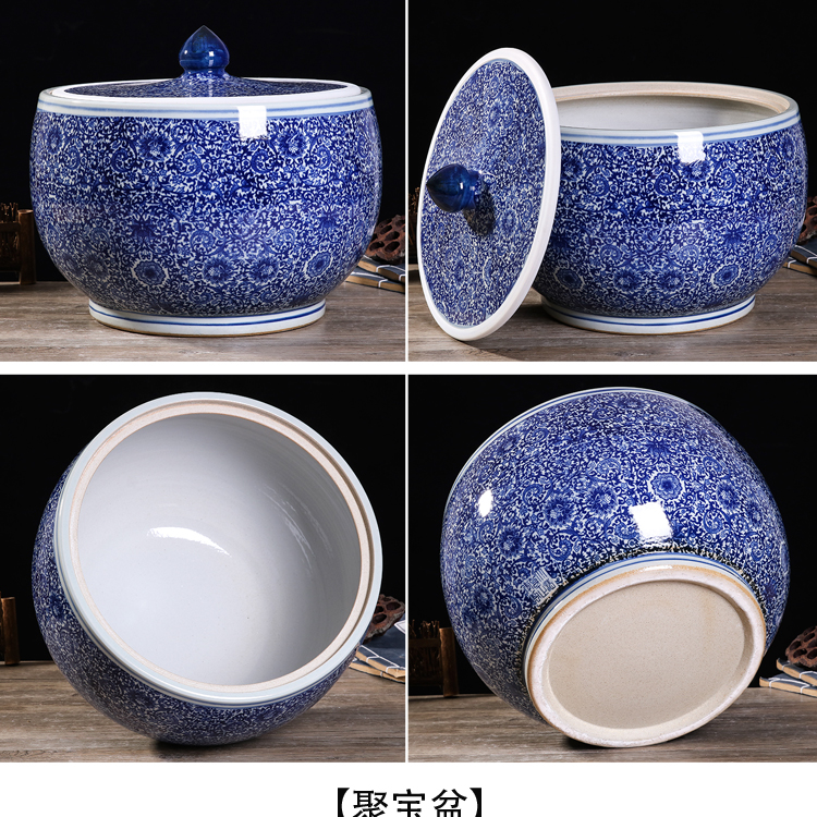 Jingdezhen ceramic barrel ricer box 20/30/50 kg with cover seal insect - resistant moistureproof cylinder pickles tank household