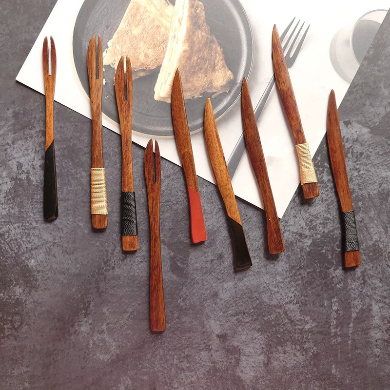 Sản phẩm mới nĩa gỗ mini, dao gỗ nhỏ mứt, dao nĩa làm bánh trung thu, nĩa gỗ bánh ngọt và trái cây, bộ đồ ăn bằng gỗ nguyên khối - Đồ ăn tối