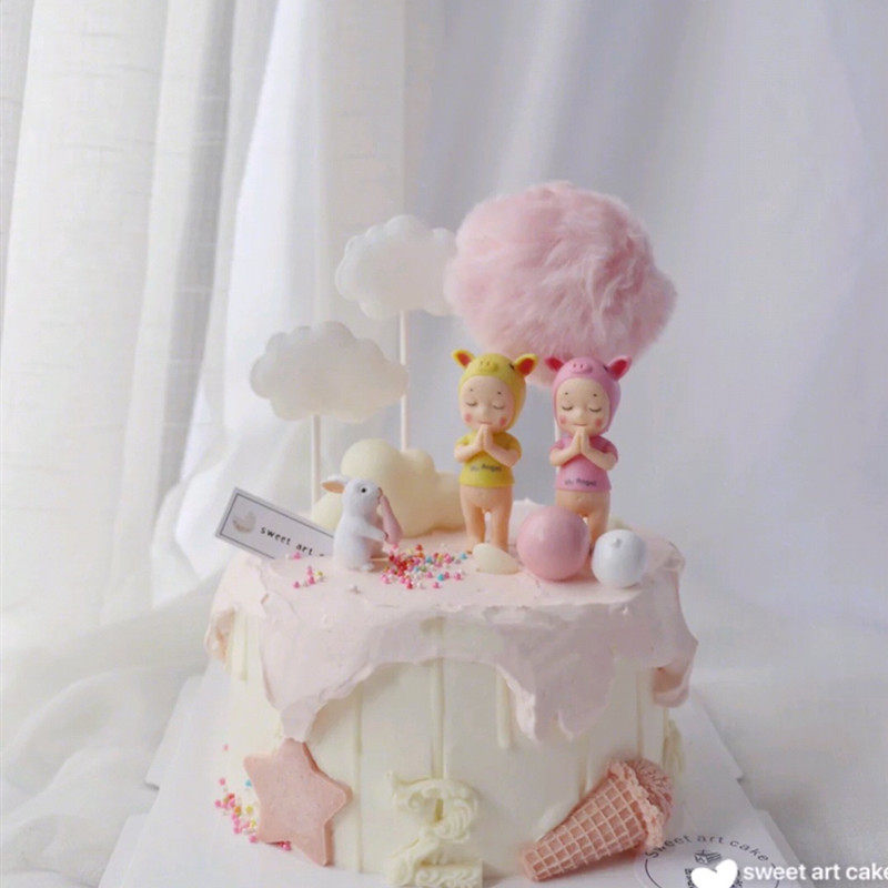 Baking cake decoration Baby 100-day-old Cubby wishing pig ornament Hair ball Cloud card dessert set