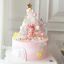 Baking cake decoration Allen Philharmonic baby doll ornaments pink blue hair ball small tent scene plug-in