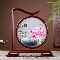 Suzhou handmade double-sided embroidery ornaments Su embroidery lotus screen home decoration table wedding gift for a hundred years of happiness