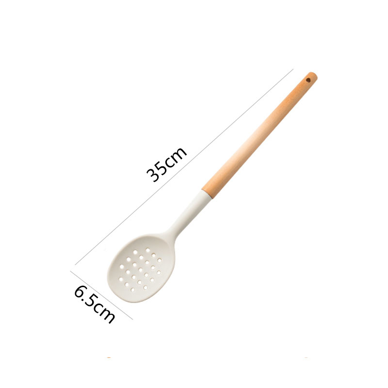 Colanderwhite silica gel Spatula a soup spoon Spoon household Kitchenware Stir fry non-stick cookware Pan Shovel Wooden handle Shovel spoon suit
