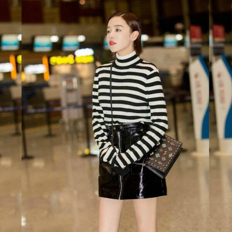 皮裙女2018新款阚清子同款a字包臀裙秋冬高腰