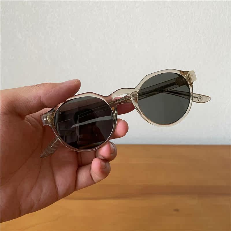 French design polarized sunglasses handmade transparent plates round sunglasses male retro sunscreen female fit myopia sunglasses