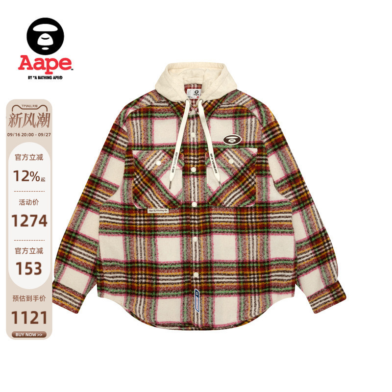 Aape official store Men's Spring Detachable Hood Plaid Lapel Trendy Long-Sleeved Shirt Jacket 8549Xxp Aape official store Men's Spring Detachable Hood Plaid Lapel Trendy Long-Sleeved Shirt Jacket 8549Xxp