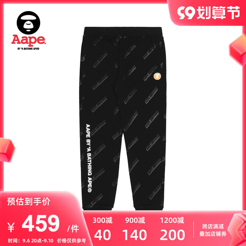 Aape women's autumn and winter hit color ape-colored badge full-width letter printing beam feet plus velvet trousers and pants 6580XXD