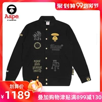 Aape nam mùa thu đông đổ xô 猿 字母 字母 chữ thêu nút snap cộng với áo len nhung 3479XXB - Áo len áo khoác hoodie nam