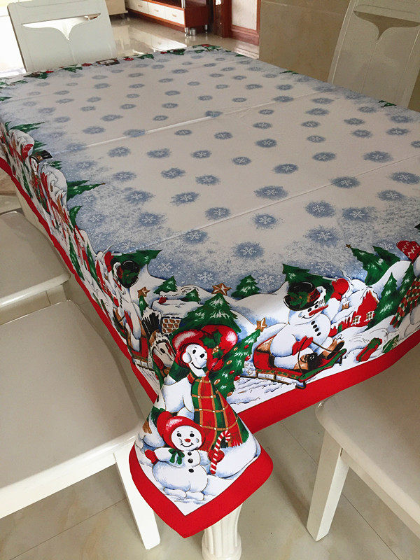 Christmas red edge snowman tablecloth fabric European pastoral country high-grade cotton round tablecloth heat-resistant table mat placemat