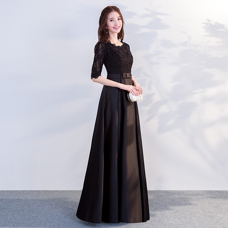 Banquet Evening Dress 2025 New Winter Dignified and Elegant Long-Sleeved Slimming Company Annual Meeting Black Dress Long Style