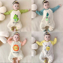 Baby spring and autumn cotton long sleeve jumpsuit newborn male and female baby super cute climbing clothes newborn baby ha suit summer