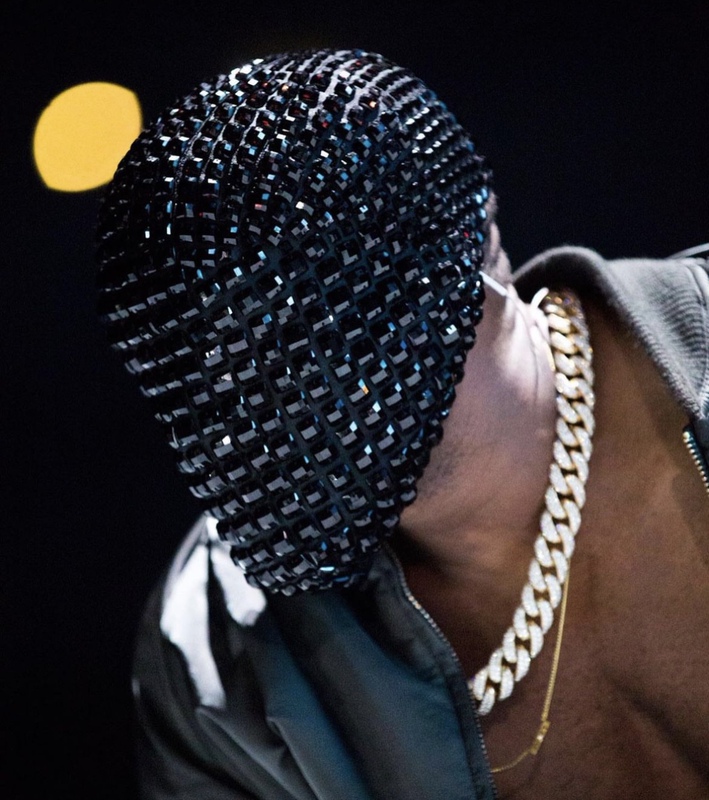 [in Stock] Kanye Mask Black Full Diamond Headgear Kanye Tour Headgear Yeezus Tour Mask