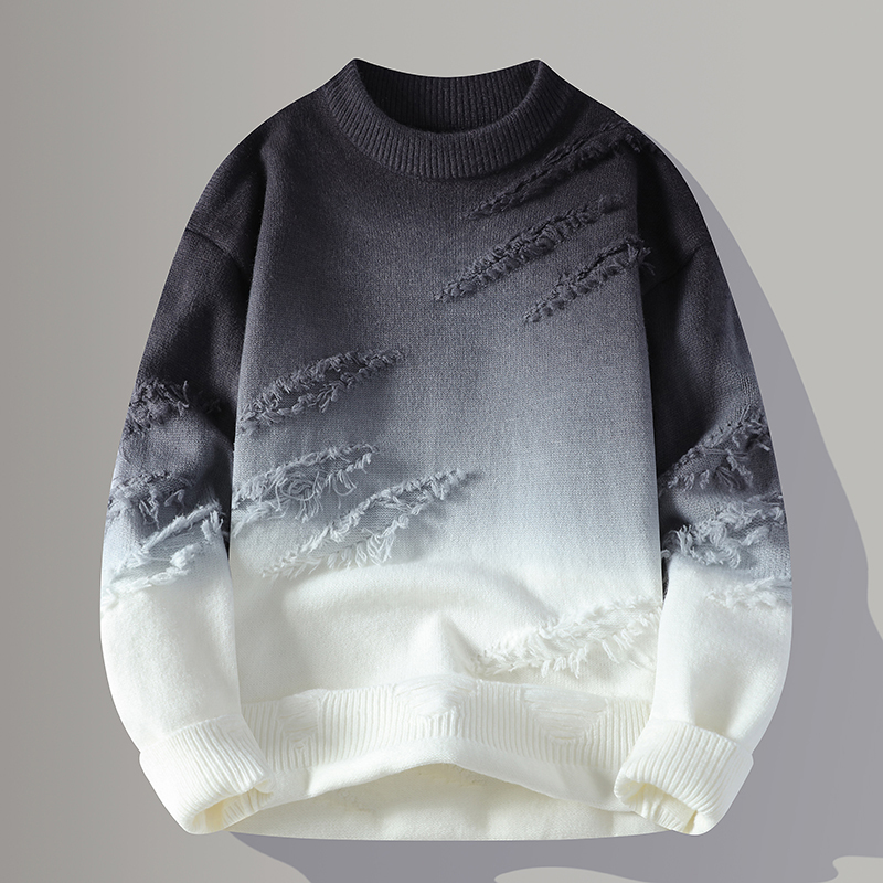 Casual Style Sweater for Men, New Winter Round Neck Gradient Color Knitwear, Loose and Stylish Men's Sweater Jacket, Trendy Brand