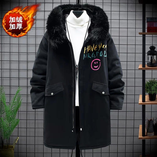 Длинный демисезонный зимний пуховик с пухом, трендовая мужская толстовка с капюшоном, удерживающая тепло куртка, средней длины, увеличенная толщина