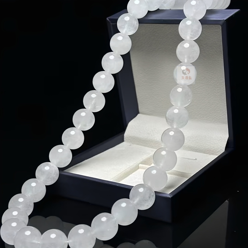 White Moonlight Bracelet Natural Quartzite Ice Jade Necklace Multi-Layered Multi-Circle Unisex Plain Bead Buddhist Bead Pendant Bracelet