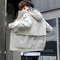 2019 spring and autumn mens coat Korean version of the trend handsome hooded casual jacket youth tooling on clothes gown