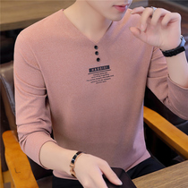 Mens long sleeve T-shirt 2020 spring new fashion trend V-neck shirt shirt top autumn clothes small shirt mens base shirt clothes