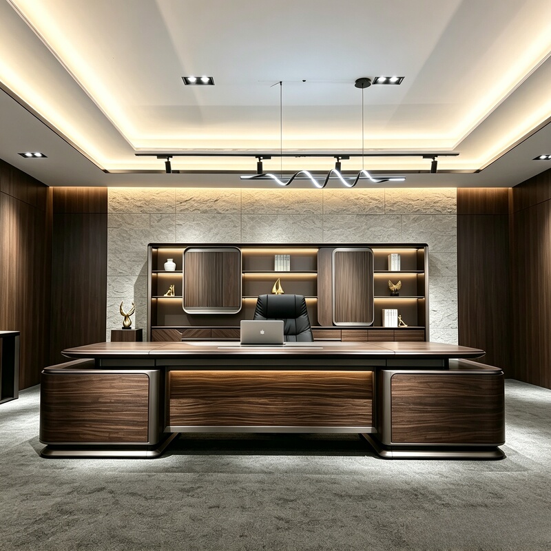 New Chinese-Style Solid Wood Executive Desk, North American Black Walnut Boss Desk, High-End Long-Shaped Leadership Desk