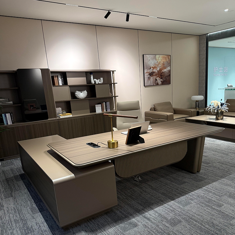 New Chinese-Style Solid Wood Executive Desk, L-Shaped Office Desk, Walnut Wood Manager's Desk, Grand Business Executive Desk for Commercial Offices