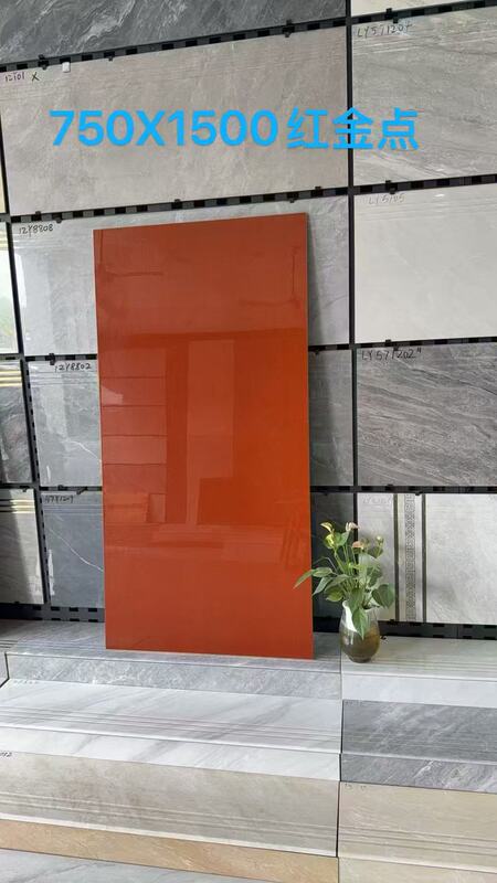 Foshan Direct Sales 750*1500 Red Gold Dot Red Marble Glossy Floor Tiles for Kitchen, Balcony, Indoor Dining Room, and Ceramic Tiles