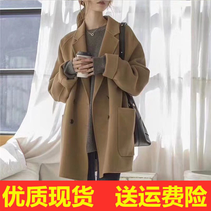 2022 new autumn and winter small big size woolen coat fat mm 200 jin cashmere woolen coat women's mid-length version