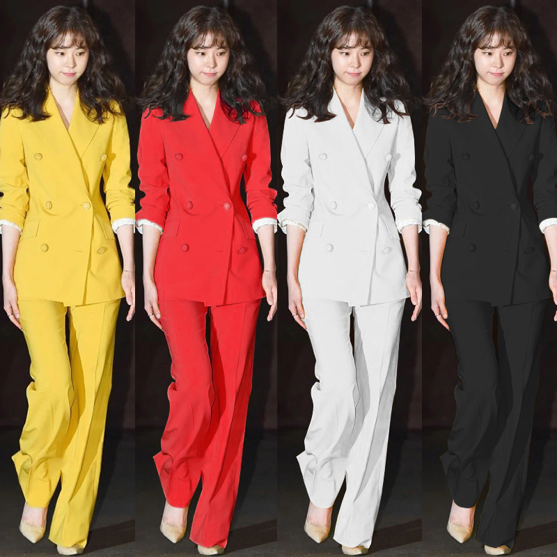 Suit suit fat mm 200 catties Korean version professional large size women's decoration body slim white suit trousers two-piece set