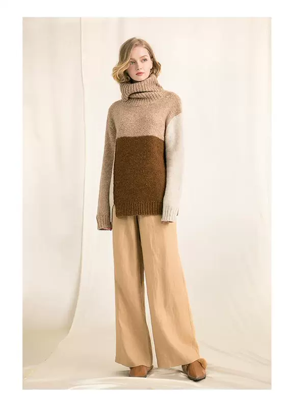 Phụ nữ thu đông 2018 mohair mới ba màu khâu viền gấu áo dáng xòe cao cổ áo len nữ - Áo / áo thun áo len nữ hàng hiệu