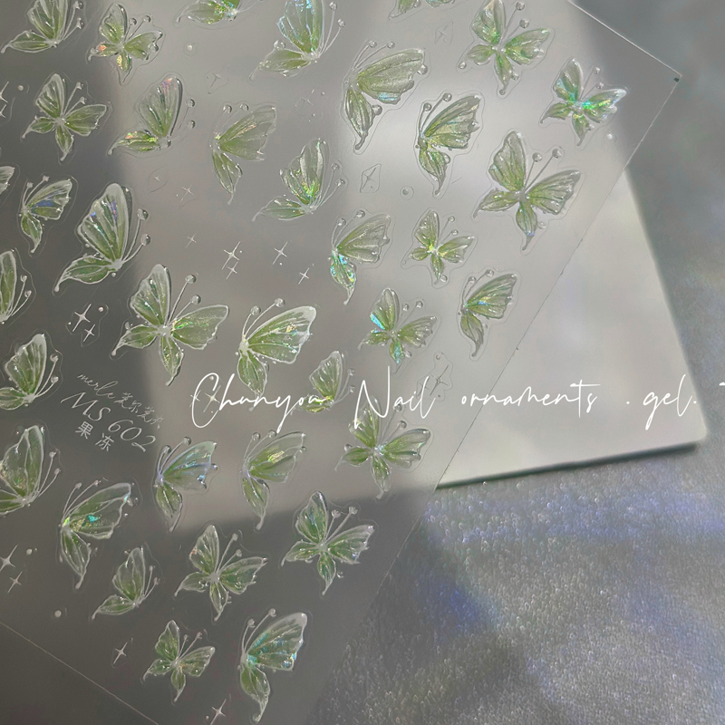 New Style Wizard of oz Jelly Butterfly Stickers, Three-Dimensional Nail Stickers, Fresh Green Butterfly Nail Stickers Accessories