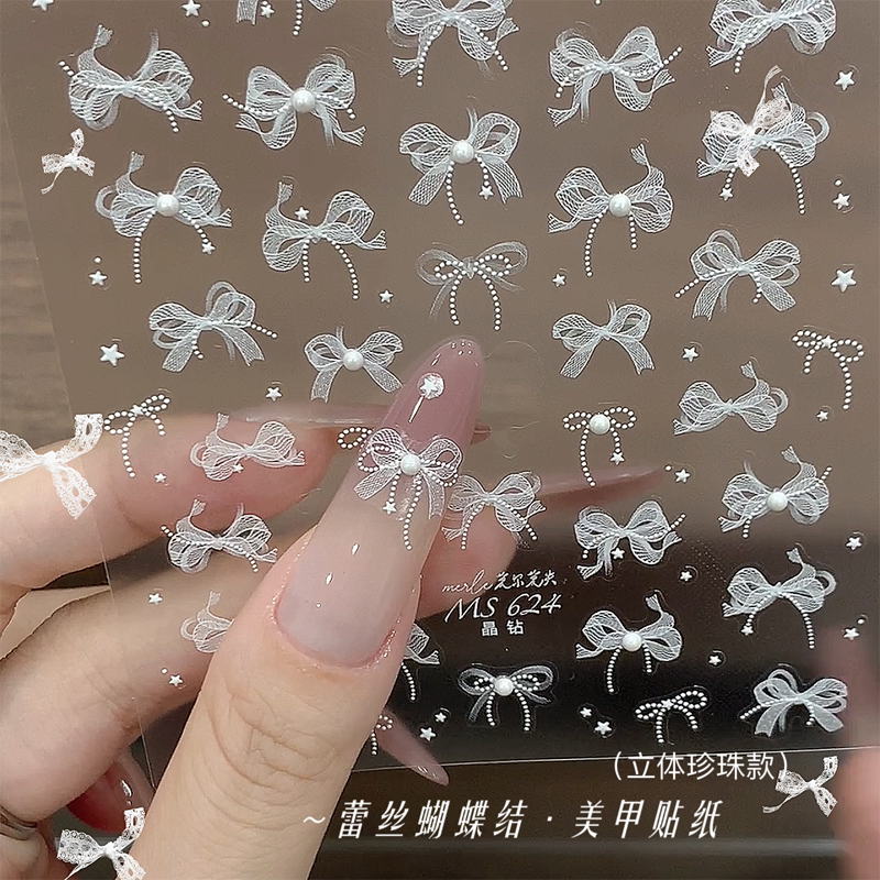 3D Pearl Lace Pattern Bow Nail Art Stickers - Buy - Detail image 4
