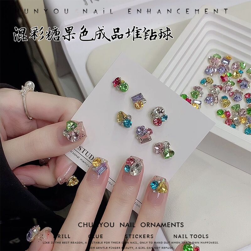 Trendy New Candy-Colored Nail Art with Purple Mini Rhinestones, Finished Rhinestone Balls, Nail Decorations, Small Rhinestone Clusters Trendy New Candy-Colored Nail Art with Purple Mini Rhinestones, Finished Rhinestone Balls, Nail Decorations, Small Rhinestone Clusters