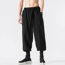 Wide leg pants mens summer thin Chinese style cotton hemp pants youth casual uniforms personality trend pants