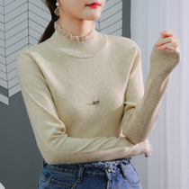 Lace stitching sweater women 2021 new autumn and winter clothes thick knit sweater inside with fake two foreign base shirt