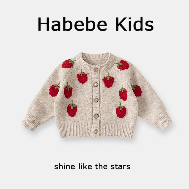 Habebe Kids Girls' Sweater Cardigan Spring and Autumn Baby Girl Sweet and Stylish Strawberry Knitted Jacket Top Habebe Kids Girls' Sweater Cardigan Spring and Autumn Baby Girl Sweet and Stylish Strawberry Knitted Jacket Top