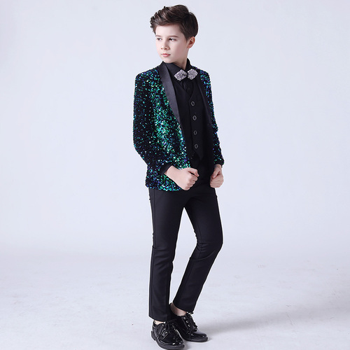 Boy's jazz dance sequin coats chorus host singer performance jacket blazers Children's suit boy small host dress boy show costume sequins piano show costume