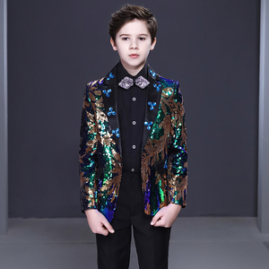 Boy's jazz dance sequin coats chorus host singer performance jacket blazers Boy dress suit handsome British children suit boy show