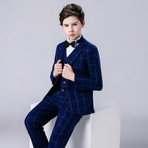 Childrens suit suit three-piece boy piano performance dress Korean handsome boy flower girl plaid suit autumn