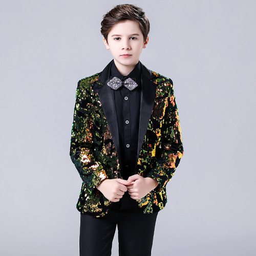 Boy's jazz dance sequin coats chorus host singer performance jacket blazers Children suit boy model show dress suit